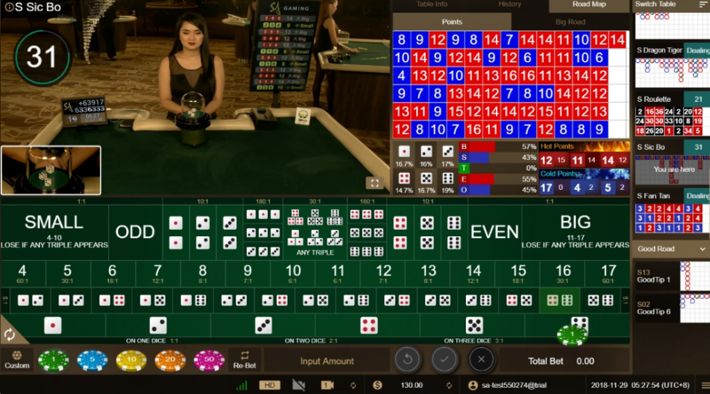 Tài Xỉu 3WIN Live - Trò Chơi Giải Trí Hấp Dẫn Nhất 3 Giao diện cược tài xỉu tại phòng cược SA Gaming tại 3WIN