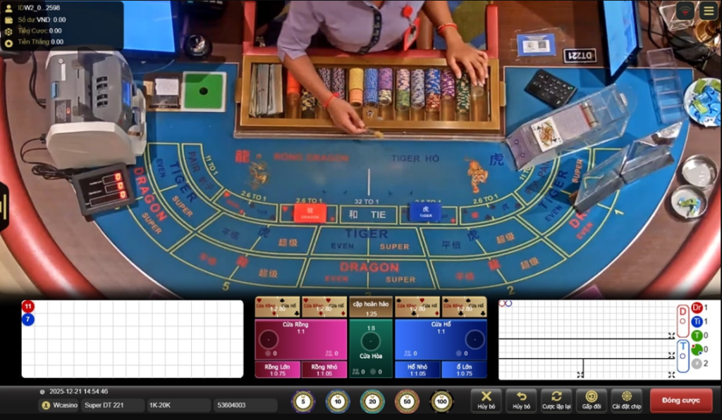 Rồng Hổ 3WIN – Sảnh Live Casino Đẳng Cấp, Thưởng Lớn 3 Người chơi có thể chọn chip và chọn gấp thếp nếu muốn tại bàn chơi rồng hổ